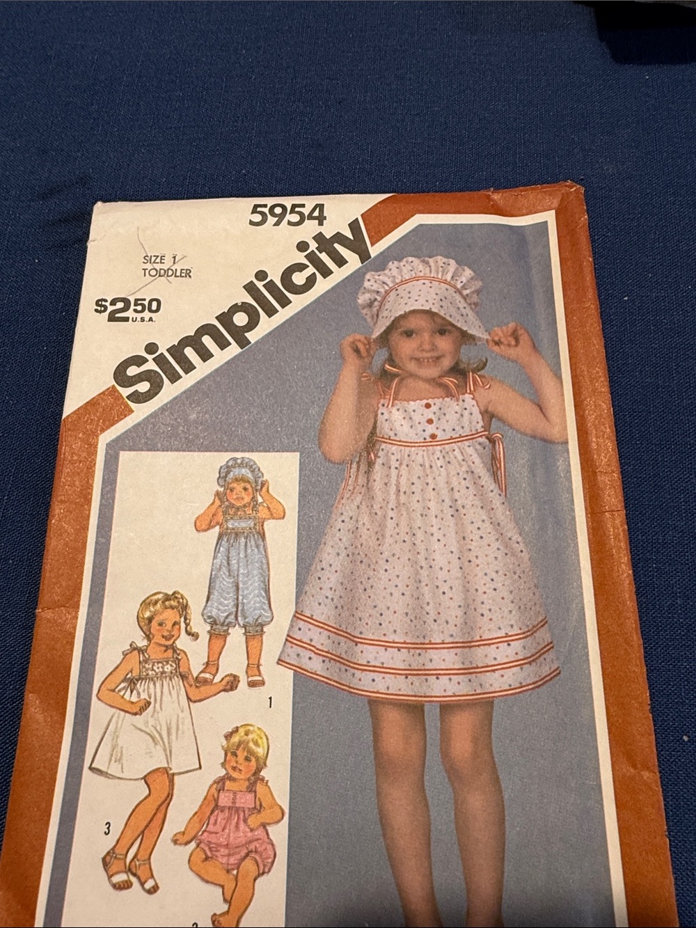 Simplicity Toddler Sundress & Bonnet in White with Red Trim